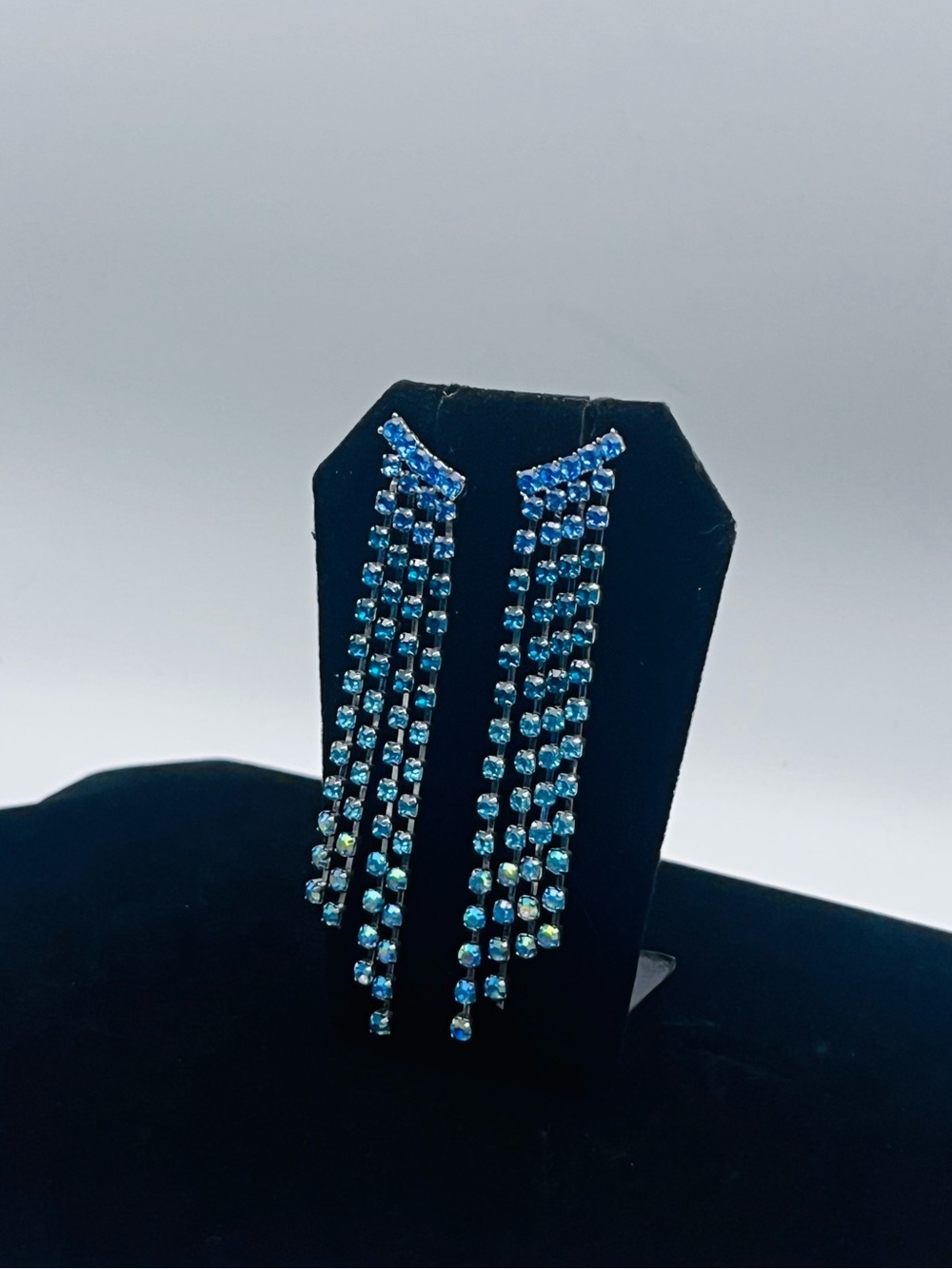 Blue Crystal Fringe Drop Earrings